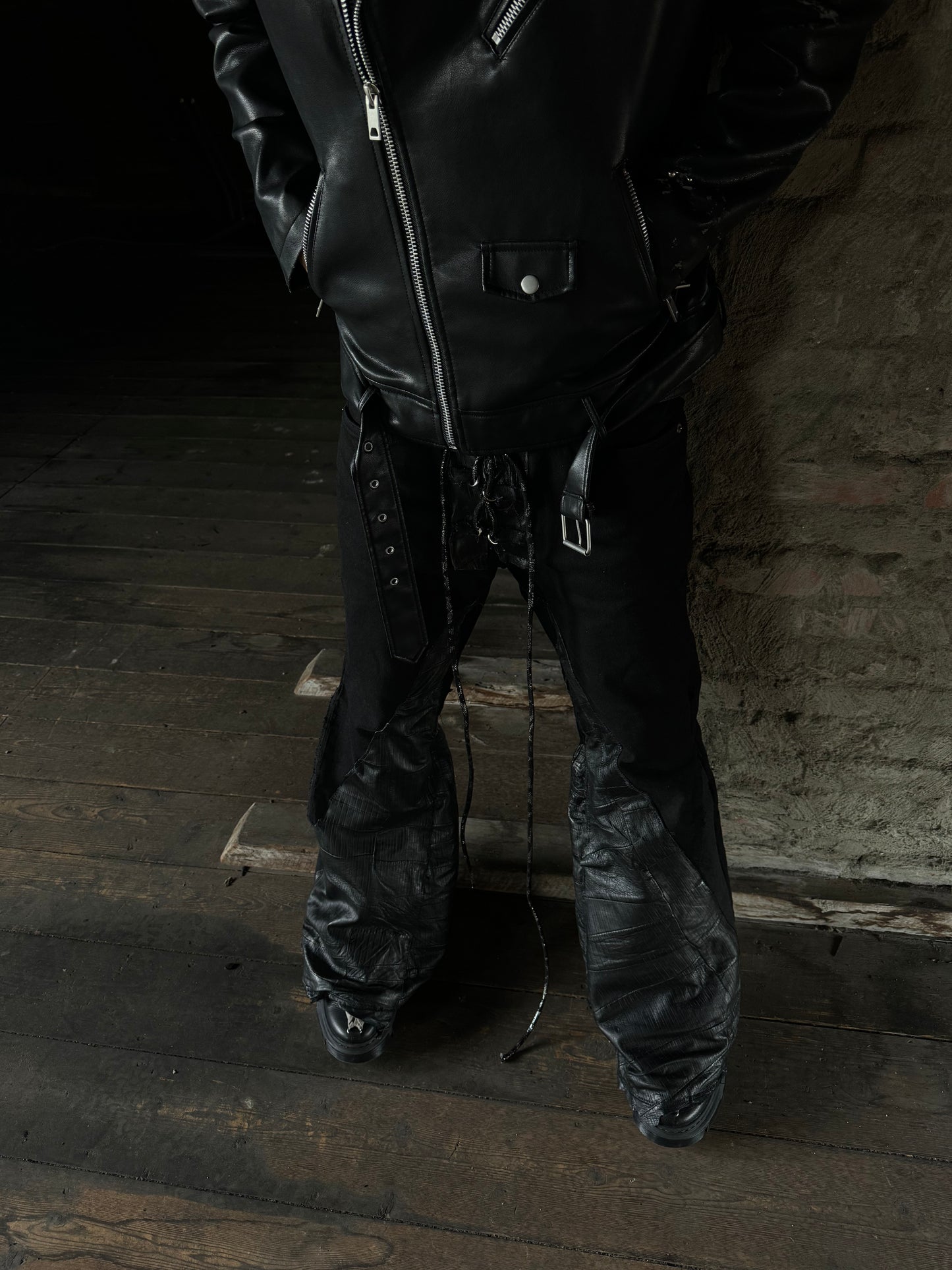 Flared Hybrid Leather Denim