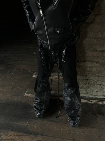 Flared Hybrid Leather Denim