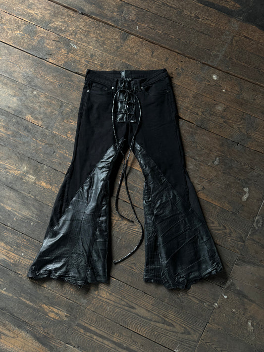 Flared Hybrid Leather Denim