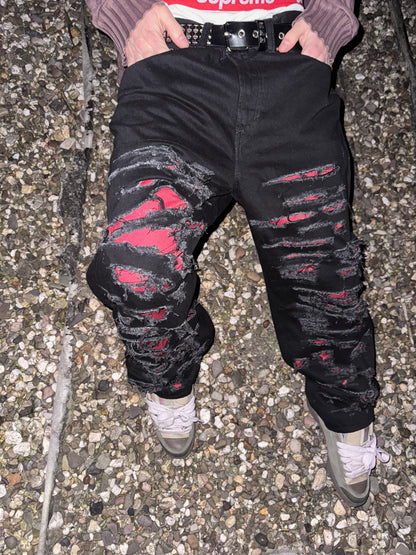 Ripped Red Denim