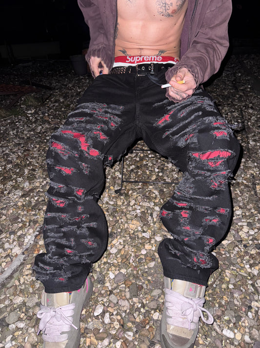 Ripped Red Denim